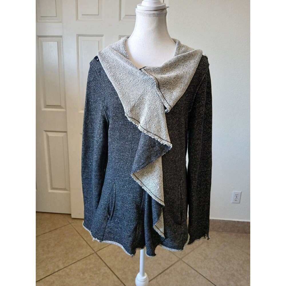 Blanc Noir BNCI Slub Gray Ruffle Drape Jacket Women Size Large
